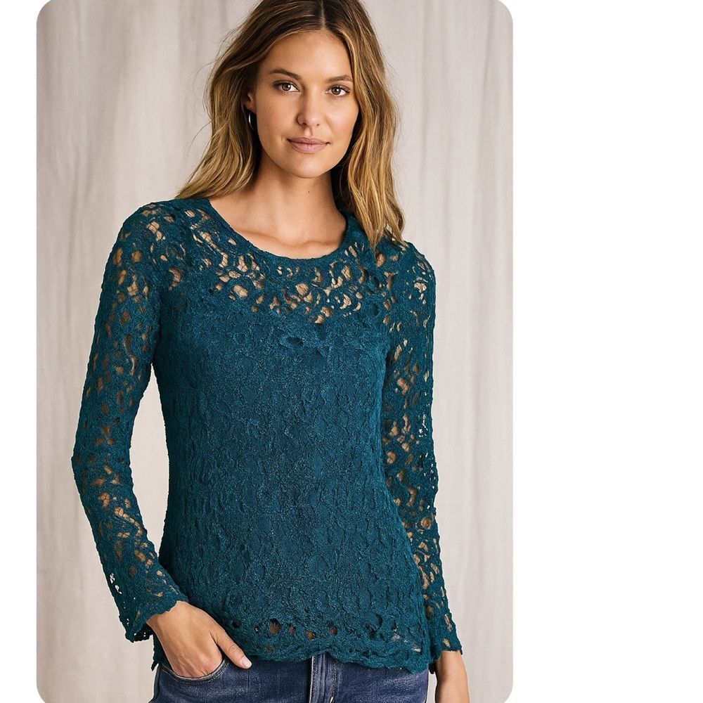 Sundance Teal Lace Blouse Partially Lined Size Small